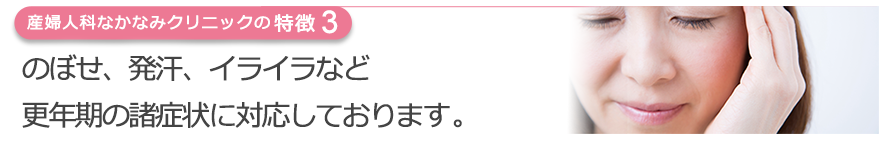 のぼせ、発汗、イライラなど更年期の諸症状に対応しております